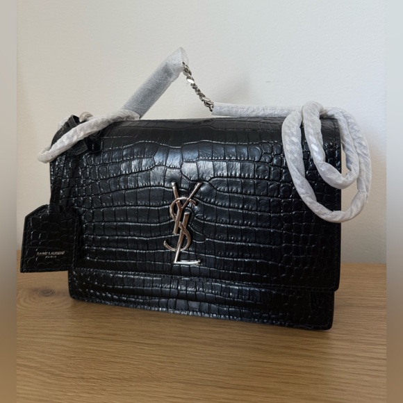 Saint Laurent Croc Embossed Leather Crossbody Bag New - Picture 4 of 16